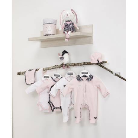 Pyjama bébé à manches longues en velours - miss fleur de lune Blanc+Rose 9 - vertbaudet enfant 