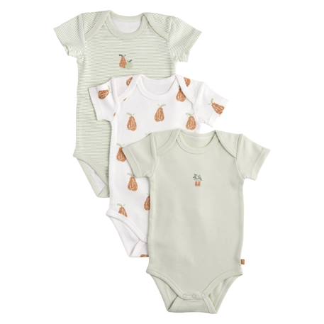 Bodies bébé en coton à manches courtes lot de 3 - sunlight Bleu/blanc+Jaune/blanc+Vert/blanc 10 - vertbaudet enfant 
