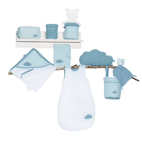 Cape de bain et gant en coton - lily Blanc/bleu 3 - vertbaudet enfant 