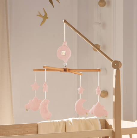 Mobile musical bébé en bois avec 4 jouets - uni petale Beige+Rose+Rouge+Vert 4 - vertbaudet enfant 