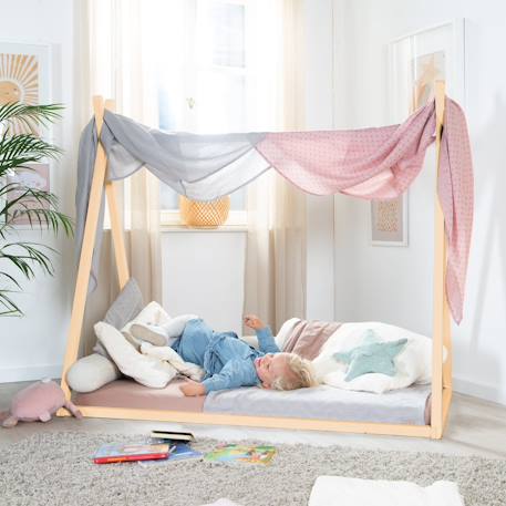 Lit tipi en bambou fsc® pour enfant - lit montessori au sol Naturel 3 - vertbaudet enfant 