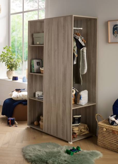 Meuble de rangement avec étagères et penderie en décor bois - up Gris+Marron 3 - vertbaudet enfant 