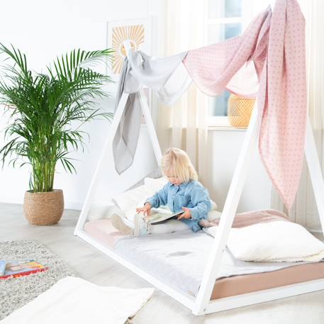 Lit tipi en bois fsc® pour enfant - lit montessori au sol Blanc 4 - vertbaudet enfant 