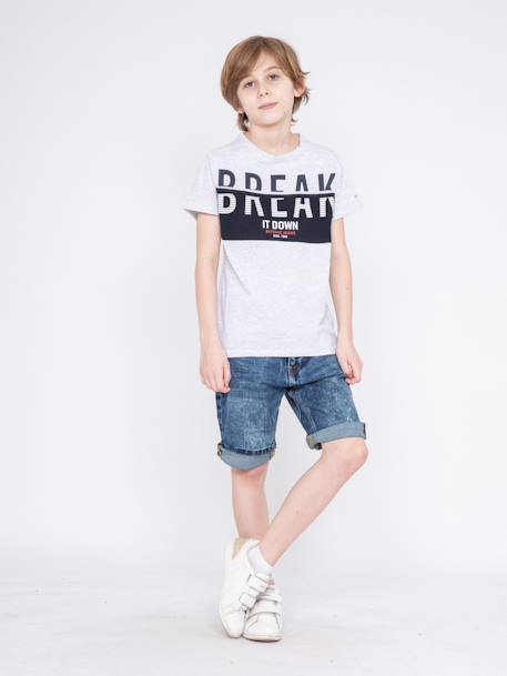 T-shirt col rond pur coton motifs relief nolibert garçon Blanc+Gris 7 - vertbaudet enfant 