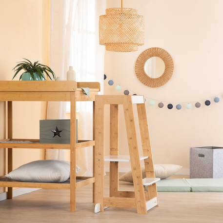 Tour d'apprentissage évolutive en bambou fsc® Anthracite+Blanc+Blanc - naturel+Naturel 16 - vertbaudet enfant 