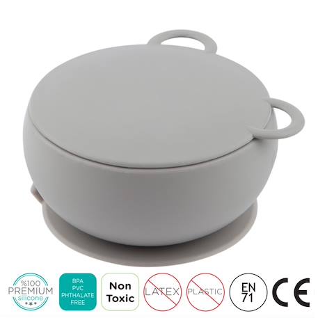 Bol bébé avec ventouse et couvercle en silicone Gris+Vert amande 2 - vertbaudet enfant 