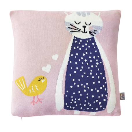 Taie de coussin en coton biologique Bleu, chaton+Écru, ourson+Gris, dino+Gris, renard+Gris, singe+Gris, toucan+Noir, chien+Rose, chat 37 - vertbaudet enfant 