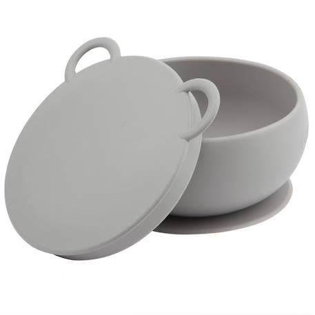 Bol bébé avec ventouse et couvercle en silicone Gris+Vert amande 1 - vertbaudet enfant 
