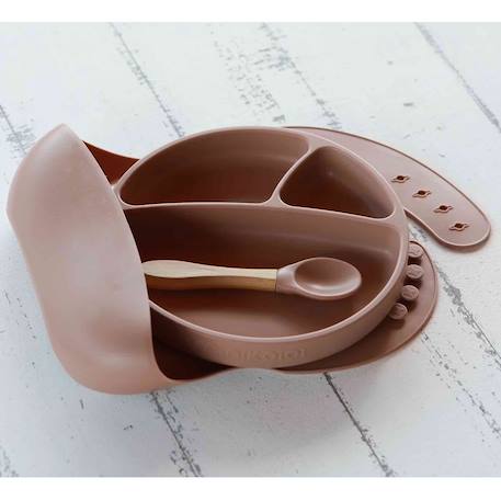 Coffret repas comme un grand assiette cuillère bavoir Caramel+Nude+Rose clair+Terracotta+Vert amande 4 - vertbaudet enfant 