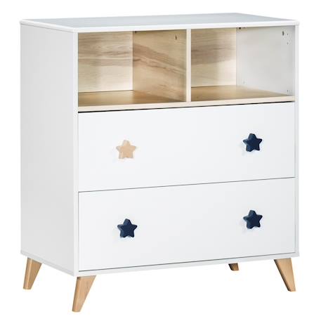 Commode 2 tiroirs 2 niches boutons étoile - oslo Blanc 1 - vertbaudet enfant 