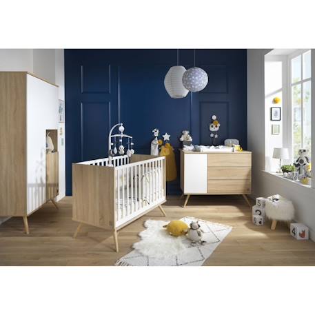 Commode 1 porte 3 tiroirs en bois - seventies Blanc+Blanc/marron 7 - vertbaudet enfant 