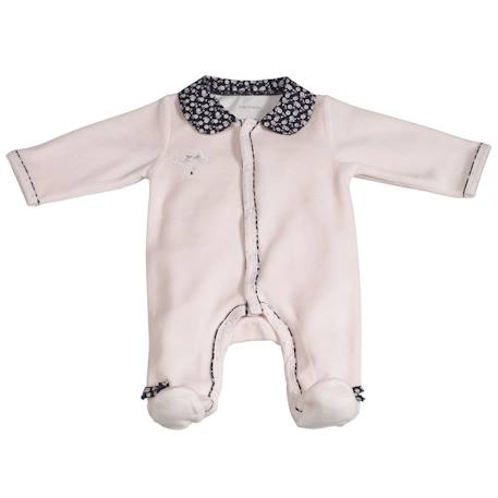 Pyjama bébé à manches longues en velours - miss fleur de lune Blanc+Rose 6 - vertbaudet enfant 