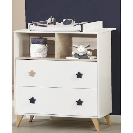 Commode 2 tiroirs 2 niches boutons étoile - oslo Blanc 2 - vertbaudet enfant 