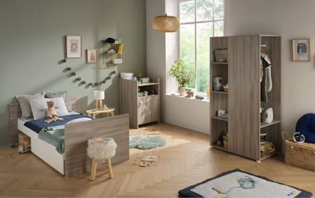 Meuble de rangement avec étagères et penderie en décor bois - up Gris+Marron 5 - vertbaudet enfant 