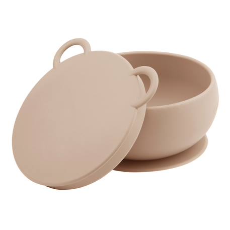Bol bébé avec ventouse et couvercle en silicone Nude+Vert amande 1 - vertbaudet enfant 