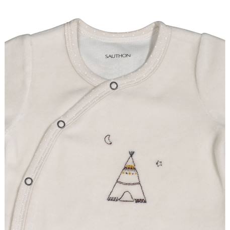 Pyjama bébé à manches longues en velours - timouki Beige+Blanc 2 - vertbaudet enfant 