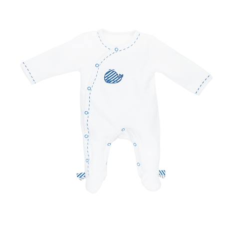Pyjama bébé à manches longues en velours - blue baleine Blanc/bleu 1 - vertbaudet enfant 