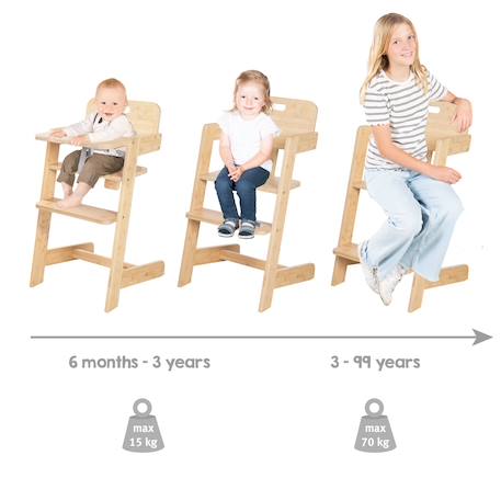 Chaise haute évolutive en bambou fsc® avec plateau repas nature up Anthracite - naturel+Blanc - naturel+Bois naturel 15 - vertbaudet enfant 