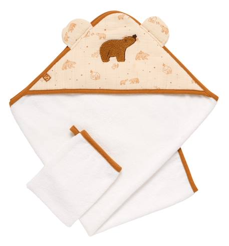 Cape de bain et gant en double gaze de coton et éponge - orsino Beige 1 - vertbaudet enfant 