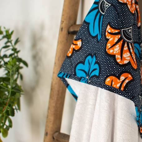 Grande cape de bain en coton et bambou wax fleurs de mariage Bleu+Rouge 3 - vertbaudet enfant 
