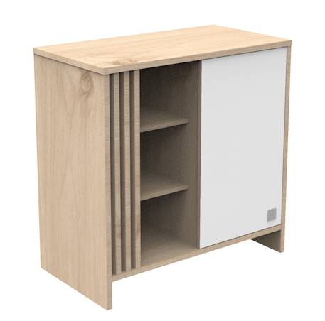 Commode 1 porte colorée et 3 niches avec claustra en bois décor chêne suave - tokyo Blanc/marron+Rouge/marron+Vert/marron 2 - vertbaudet enfant 