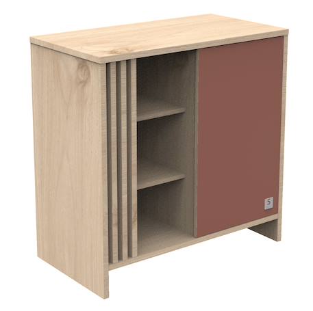 Commode 1 porte colorée et 3 niches avec claustra en bois décor chêne suave - tokyo Blanc/marron+Rouge/marron+Vert/marron 6 - vertbaudet enfant 