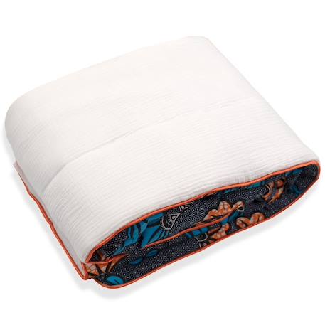 Couverture réversible wax fleurs de mariage Bleu+Rouge 3 - vertbaudet enfant 