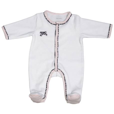 Pyjama bébé à manches longues en velours - miss fleur de lune Blanc+Rose 1 - vertbaudet enfant 
