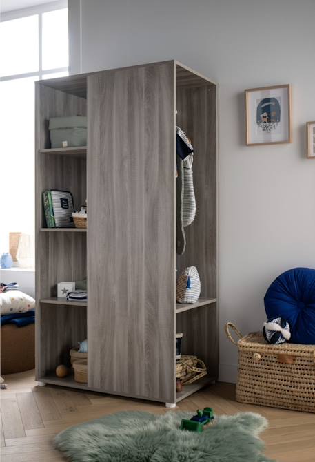 Meuble de rangement avec étagères et penderie en décor bois - up Gris+Marron 4 - vertbaudet enfant 
