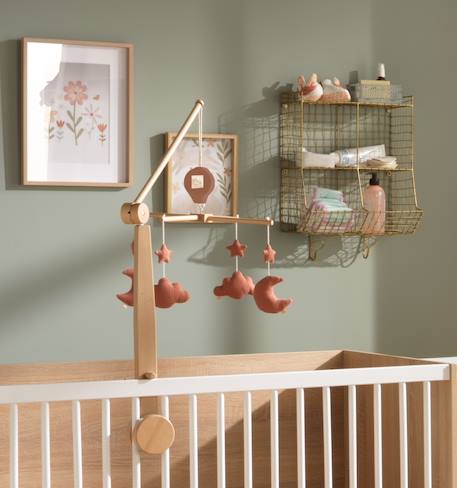 Mobile musical bébé en bois avec 4 jouets - uni petale Beige+Rose+Rouge+Vert 6 - vertbaudet enfant 