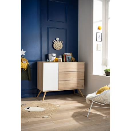 Commode 1 porte 3 tiroirs en bois - seventies Blanc+Blanc/marron 9 - vertbaudet enfant 