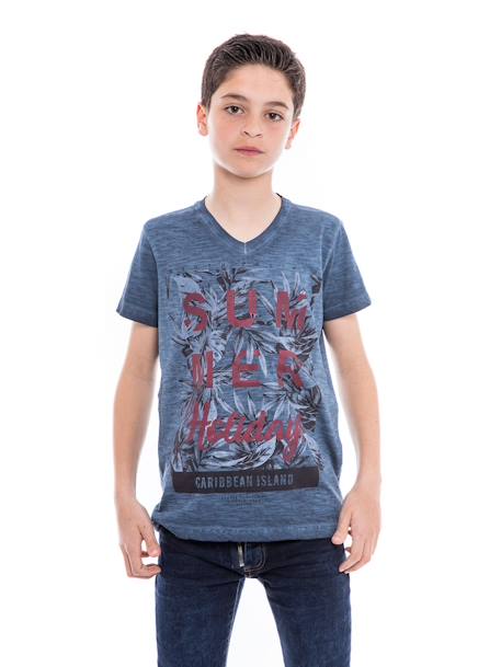 T-shirt col v nogota garçon Bleu marine+Gris foncé 1 - vertbaudet enfant 