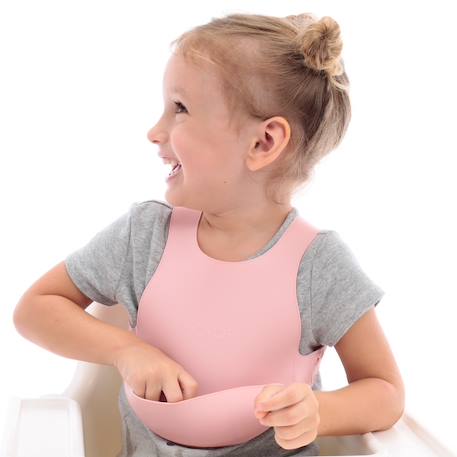 Bavoir récupérateur en silicone Gris+Rose 7 - vertbaudet enfant 