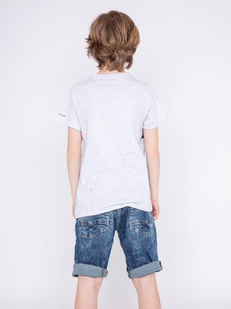T-shirt col rond pur coton motifs relief nolibert garçon Blanc+Gris 6 - vertbaudet enfant 