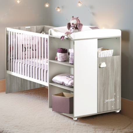 Lit bébé combiné evolutif en bois - smile Blanc+Gris 9 - vertbaudet enfant 