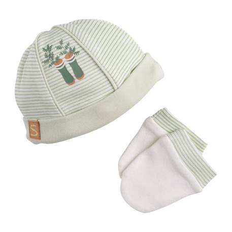 Lot bonnet et moufles bébé en coton - botanica Blanc/rose+Vert 5 - vertbaudet enfant 