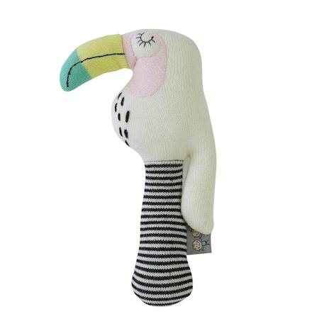 Hochet tricoté en coton bio Beige, chien+Beige, singe+Bleu, ourson+Gris, dino+Multicolore, lapin+Multicolore, toucan+Rose 28 - vertbaudet enfant 