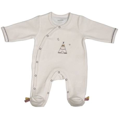 Pyjama bébé à manches longues en velours - timouki Beige+Blanc 1 - vertbaudet enfant 