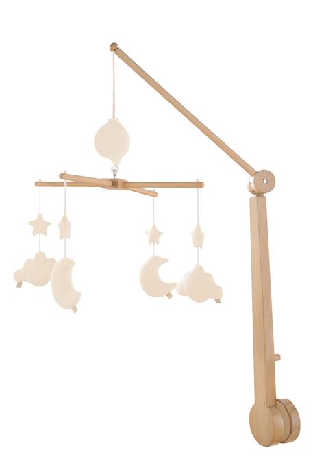Mobile musical bébé en bois avec 4 jouets - uni petale Beige+Rose+Rouge+Vert 1 - vertbaudet enfant 
