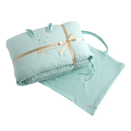 Tour de lit bébé en coton - original Bleu ciel+Bleu nuit+Jaune+Rose 2 - vertbaudet enfant 