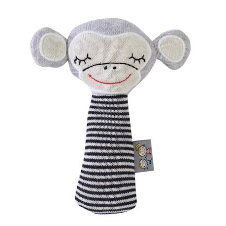 Hochet tricoté en coton bio Beige, chien+Beige, singe+Bleu, ourson+Gris, dino+Multicolore, lapin+Multicolore, toucan+Rose 6 - vertbaudet enfant 