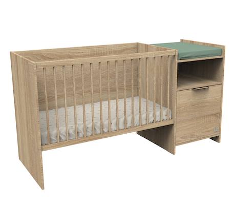 Lit bébé combiné évolutif avec porte décor chêne doré - azur Marron 1 - vertbaudet enfant 