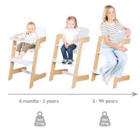 Chaise haute évolutive en bambou fsc® avec plateau repas nature up Anthracite - naturel+Blanc - naturel+Bois naturel 9 - vertbaudet enfant 