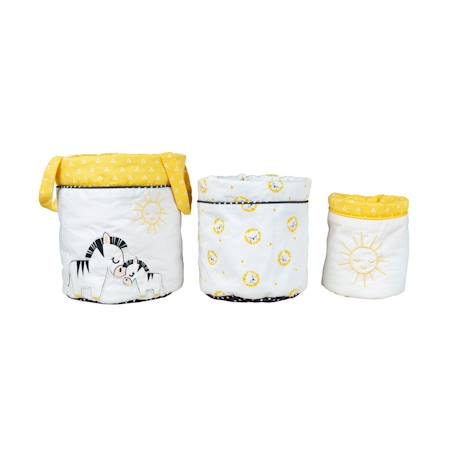 Lot de 3 panieres gigognes en coton - pluche et pompon Blanc 1 - vertbaudet enfant 