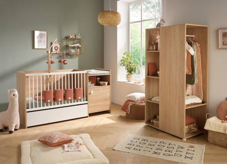 Lit combiné évolutif en décor bois avec commode à langer 1 porte - up Gris+Marron 8 - vertbaudet enfant 