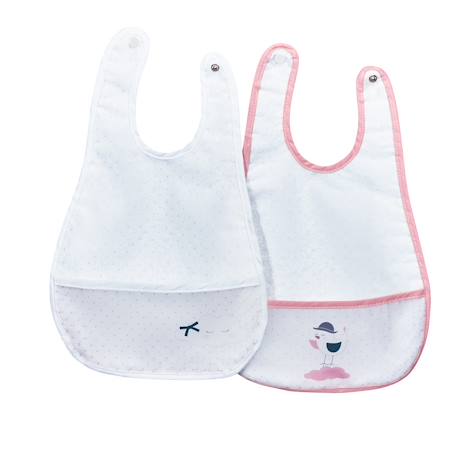 Bavoir plastifié avec récupérateur - miss fleur de lune Blanc+Rose/blanc 4 - vertbaudet enfant 