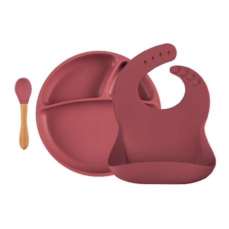 Coffret repas comme un grand assiette cuillère bavoir Caramel+Nude+Rose clair+Terracotta+Vert amande 18 - vertbaudet enfant 