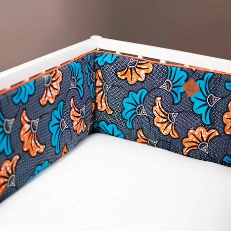 Tour de lit universel wax fleurs de mariage Bleu+Rouge 2 - vertbaudet enfant 