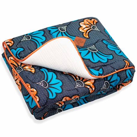Couverture réversible wax fleurs de mariage Bleu+Rouge 1 - vertbaudet enfant 