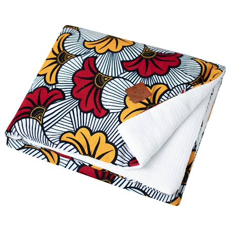 Couverture réversible wax fleurs de mariage Bleu+Rouge 4 - vertbaudet enfant 